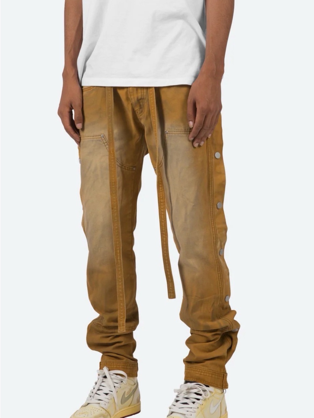 MNML Men's Tan Snap-Detail Jeans
